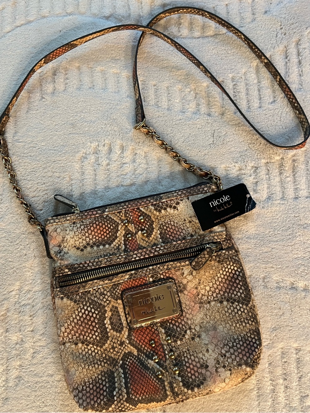 NWT 👜 NICOLE VEGAN FAUX LEATHER PYTHON SNAKE DESIGN SHOULDER CROSSBODY BAG PURSE